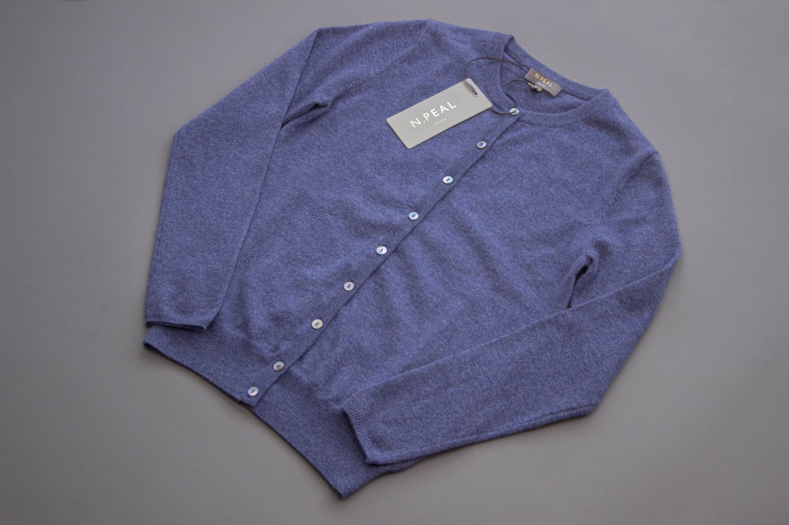 N Peal Round Neck Cashmere Selvage Blue Cardigan / XS / RRP £265