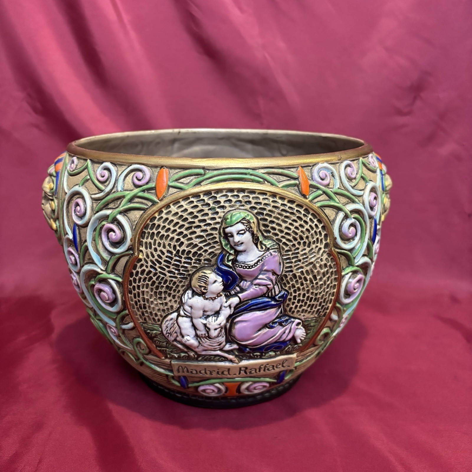Antique Julius Dressler Majolica Planter E031 Art Nouveau Cachepot Jardiniere