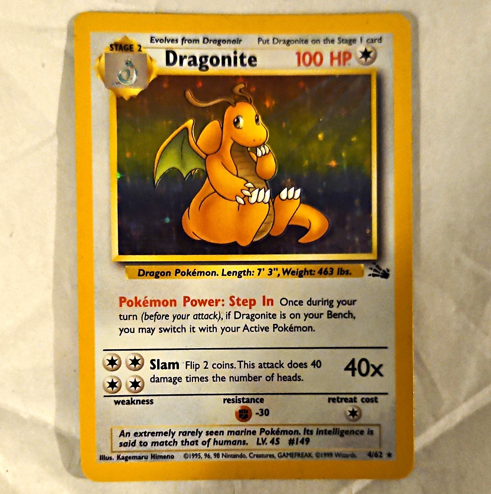 Pokemon TCG Dragonite 4/62 Fossil Holo Rare Unlimited English 1999 100 HP