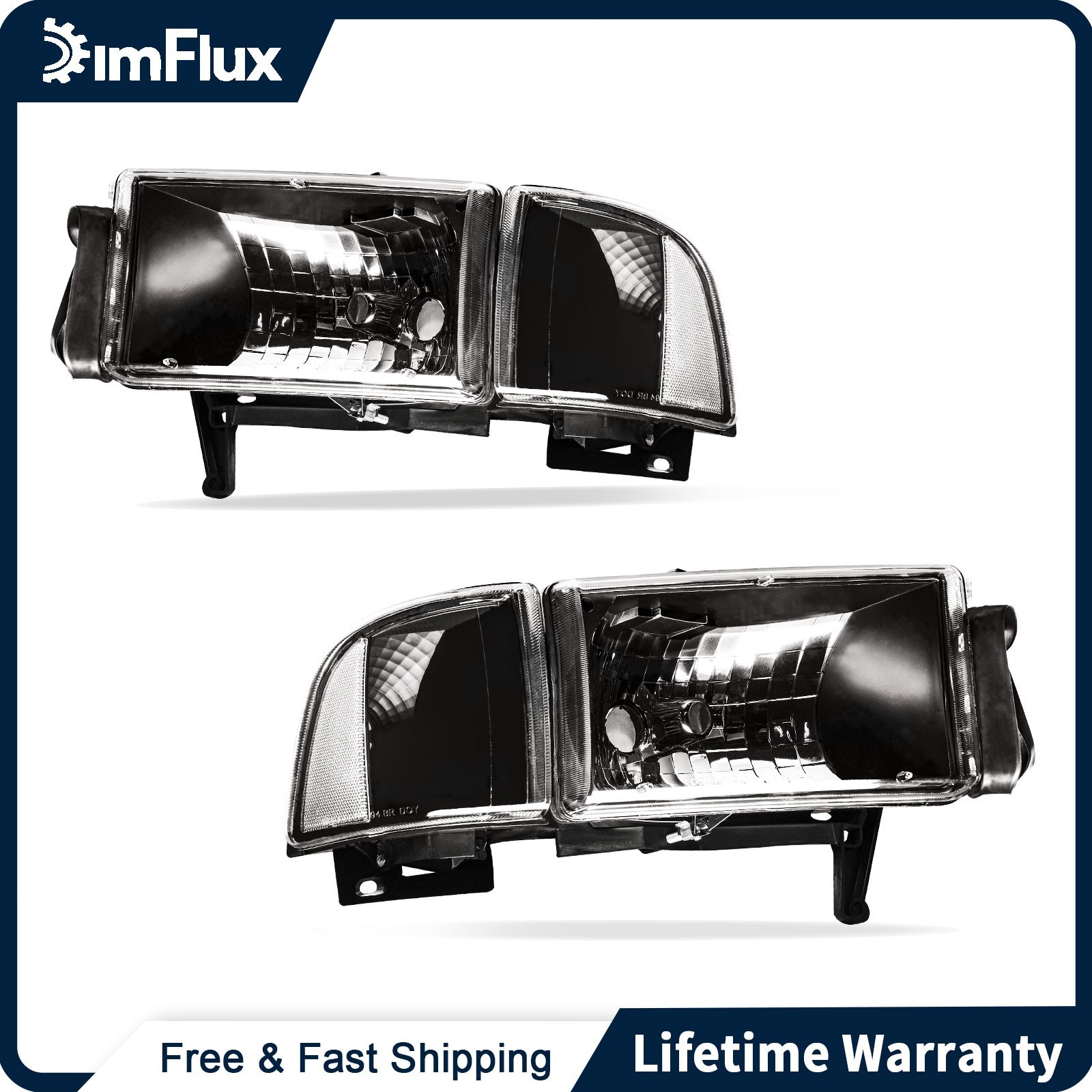 DimFlux Headlights Assembly for 1994-2001 Dodge Ram 1500 2500 3500 DimFlux Headlights Assembly for 1994-2001 Dodge Ram 1500 2500 3500