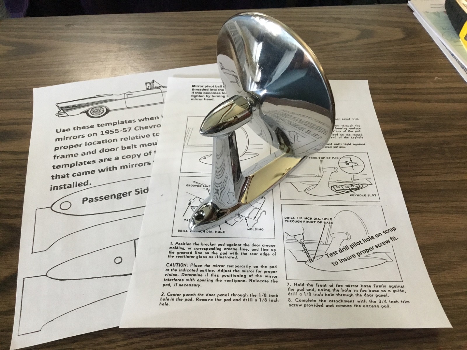 Instructions & templates for installation of 1955 1956 1957 Chevrolet mirrors Instructions & templates for installation of 1955 1956 1957 Chevrolet mirrors