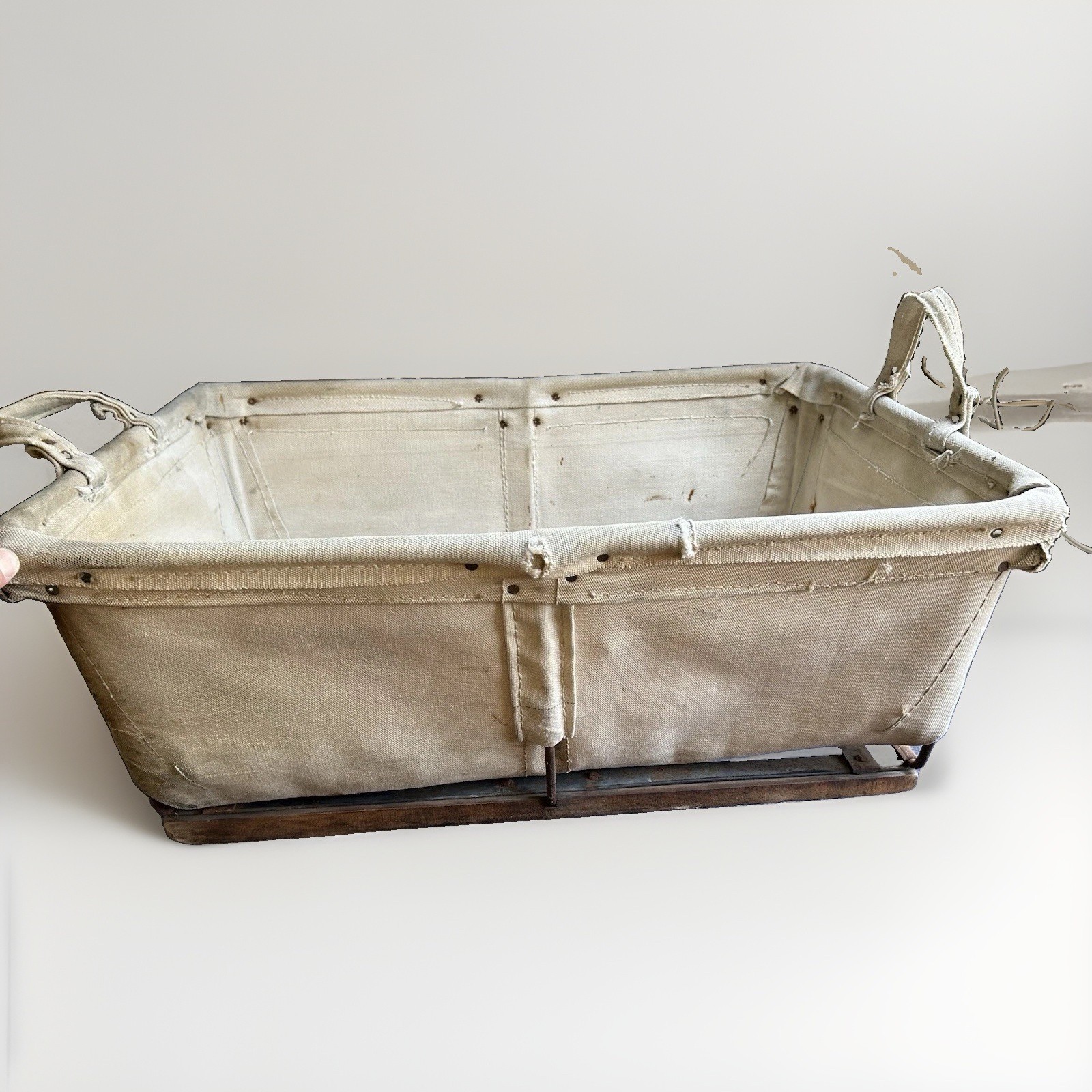 Vintage USPS Canvas Mail Tote Wood Base & Steel Frame  Rare Postal Mail Bag