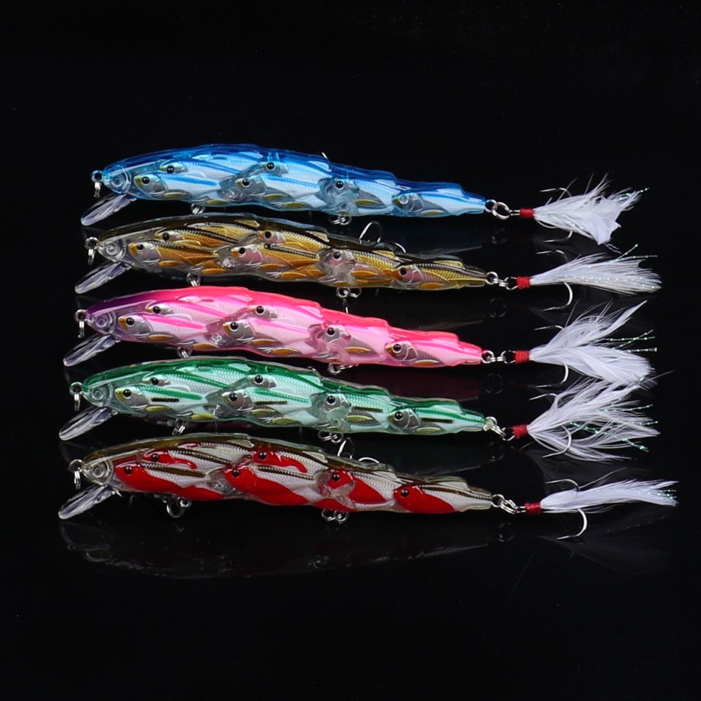 5pcs Minnow Fishing Lures Plume Tail 11.5cm/15.5g Artificial Bait Hard Bait