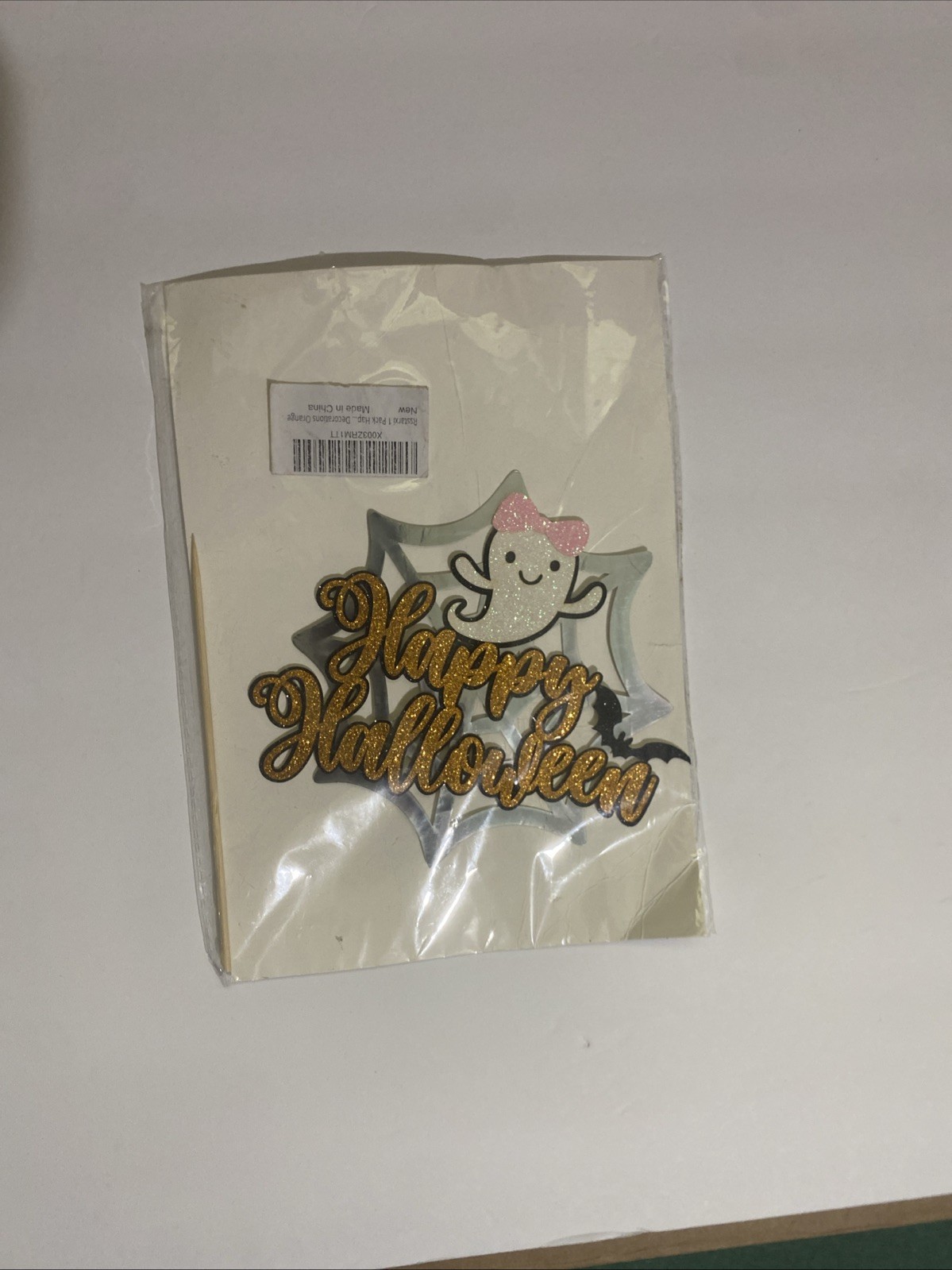 New  Glitter Happy Halloween Web and Ghost Medium Cake Topper