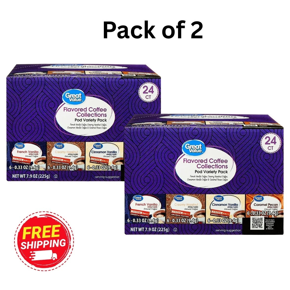 Great Value Medium Roast Ground Coffee Pods Variety Pack, 7.9 oz, 24 Count( 2 Pk Great Value Medium Roast Ground Coffee Pods Variety Pack, 7.9 oz, 24 Count( 2 Pk