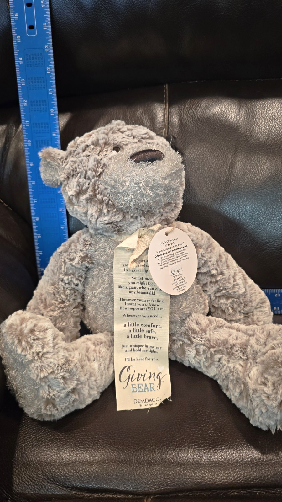DEMDACO Giving Bear Plush Stuffed Animal Gray Small Washable 2017 DEMDACO Giving Bear Plush Stuffed Animal Gray Small Washable 2017