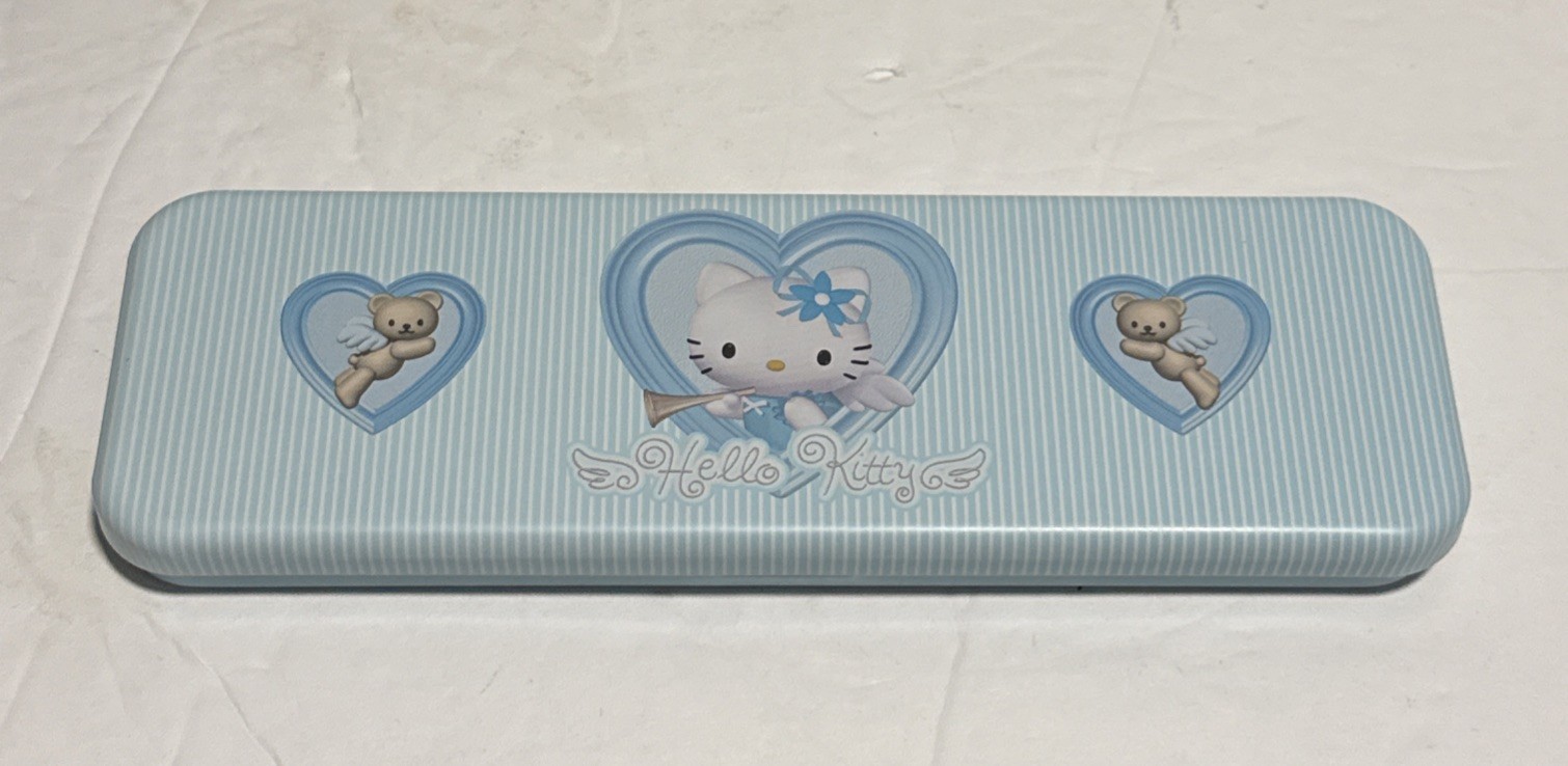 Vintage 2001 Sanrio Hello Kitty Blue Angel Tin Pencil Case