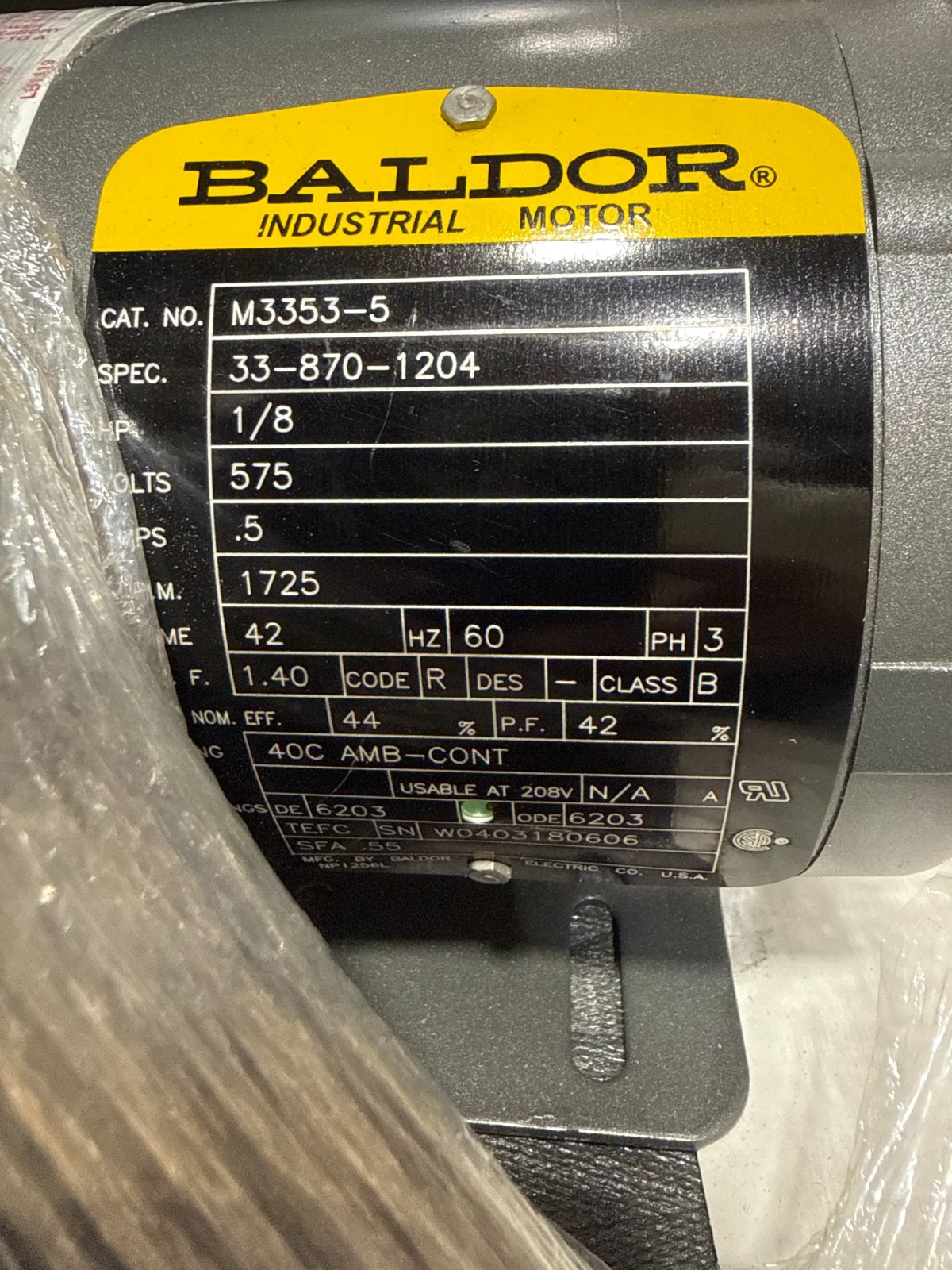 NEW-OPENBOX: BALDOR M3353-5 1/8HP 575V 1725RPM INDUSTRIAL ELECTRIC MOTOR NEW-OPENBOX: BALDOR M3353-5 1/8HP 575V 1725RPM INDUSTRIAL ELECTRIC MOTOR