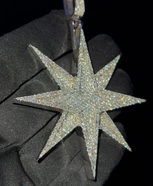 3.30Ct Round Cut Moissanite Cluster Star Men Charm Pendant 14K White Gold Plated