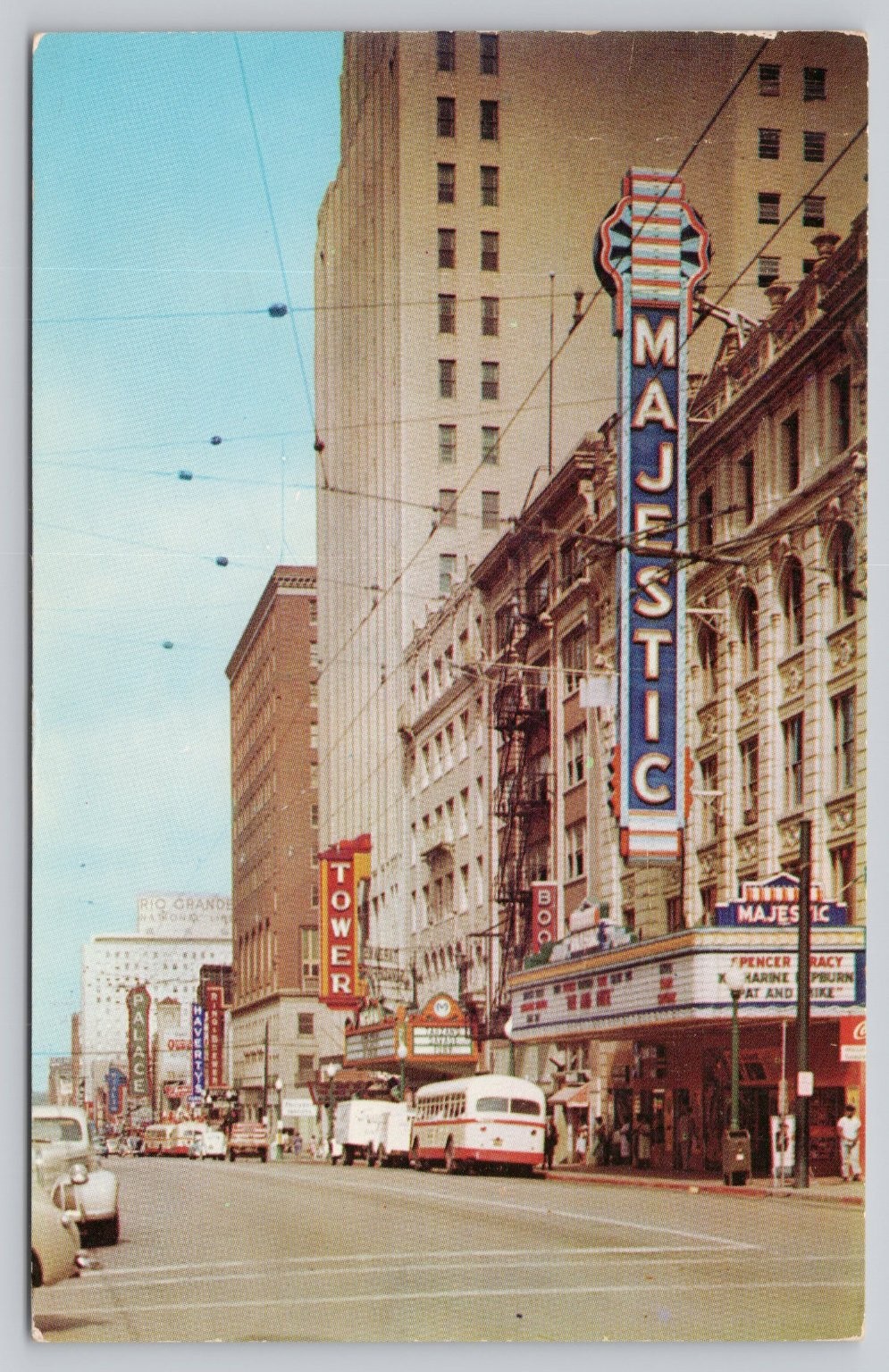 Vintage Majestic Theater Dallas Texas Street Scene Postcard 1950s