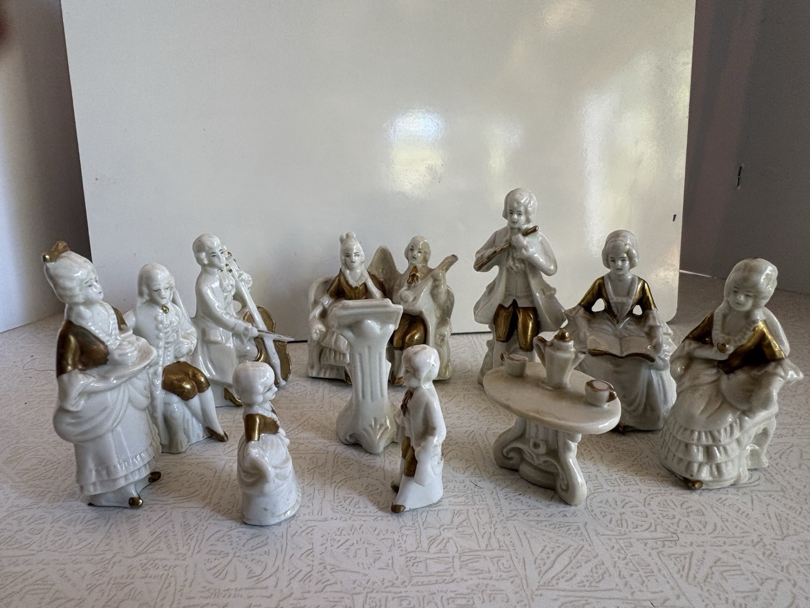 Antique  Wht/Gold Miniature Porcelain Set.Rare 11 Piece  Colonial /Rococo Set