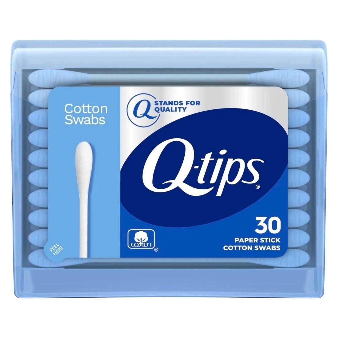 Q-tips Original Cotton Swabs Travel Pack 30 Count 100% Cotton Blue Case