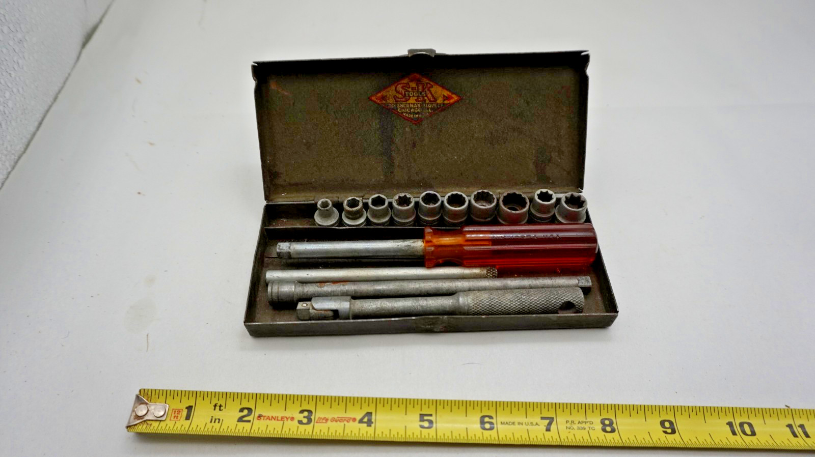 Vintage SK Tools Sherman Klove 1/4” Drive Socket Set 15 pc W/ Case Knurled USA