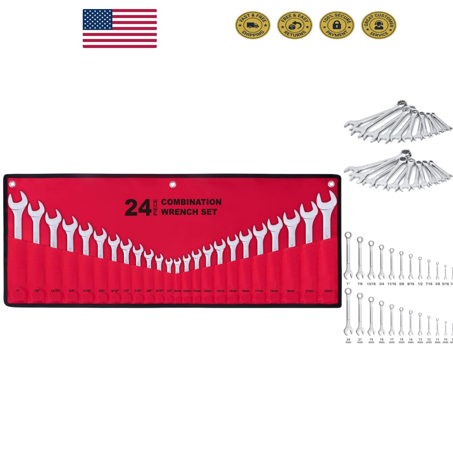 24-Piece All-Purpose Wrench Set | Rust-Resistant, Lifetime