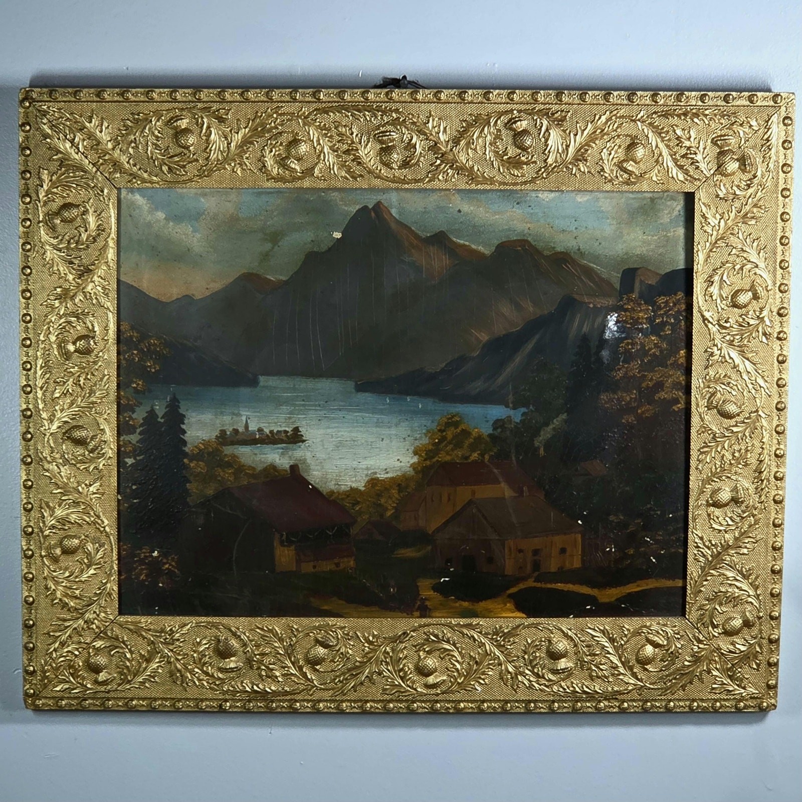 Antique Original Oil Painting on F.W. Devoe Academy Board Large Dark Landscape  
