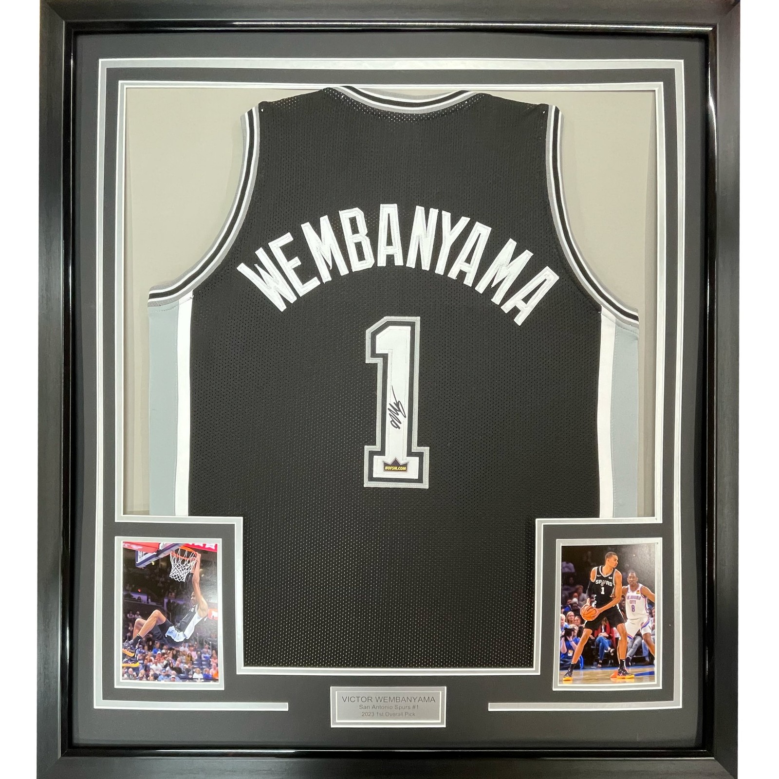 Framed Facsimile Autographed Victor Wembanyama 35x39 Black Reprint Jersey