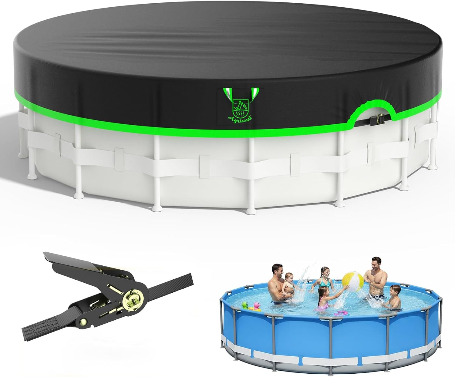 18Ft round Pool Cover, 420D Heavy Duty above Ground Pool Cover with Sturdy Strap