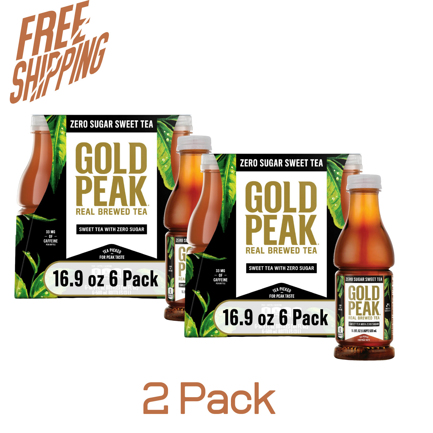 Gold Peak Real Brewed Tea Zero Sugar , Bottled Tea Drink, 16.9 fl oz, 12 Bottles