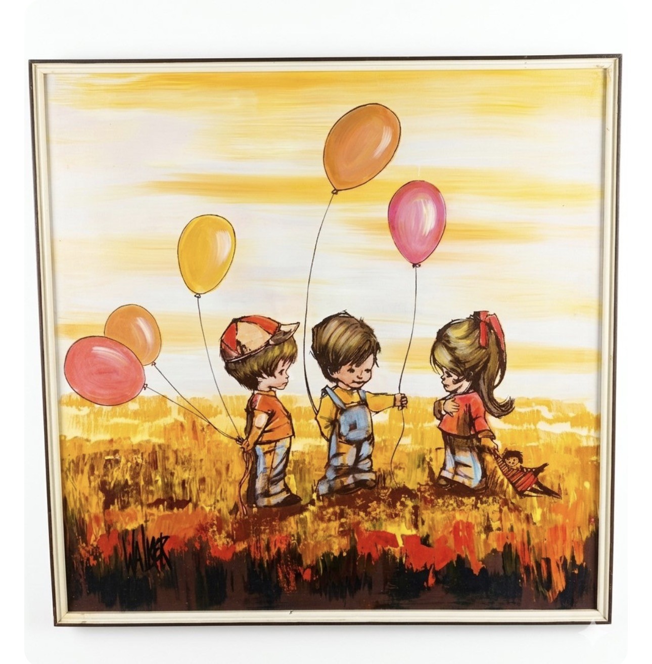 Vintage Original Framed Painting ‘Children with Balloons’ Vintage Original Framed Painting ‘Children with Balloons’