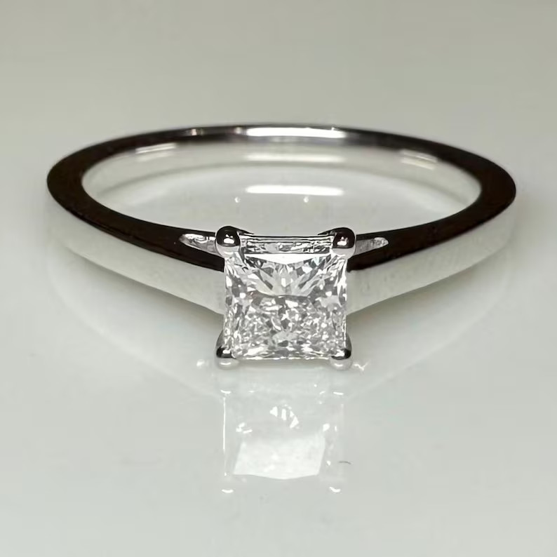 1 Ct Princess Cut Natural Diamond Solid 14k White Gold Engagement & Wedding Ring