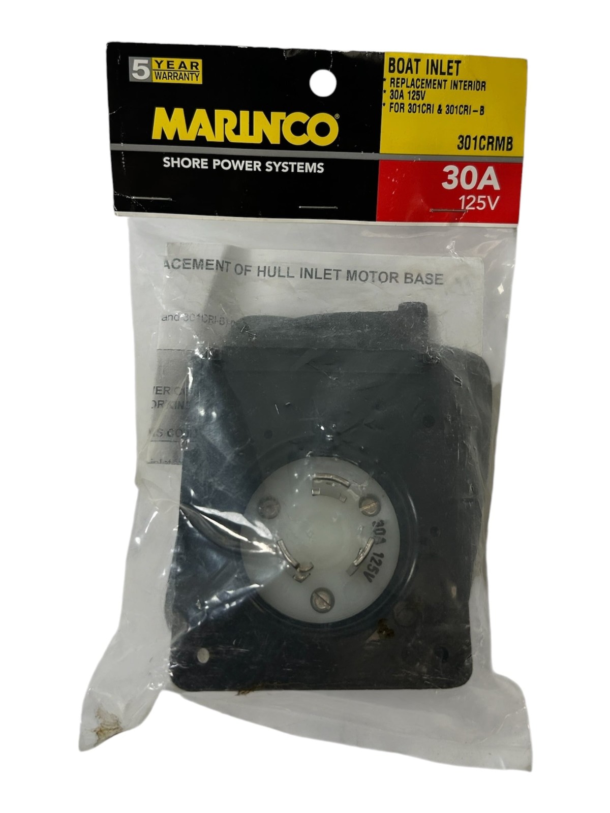 Marinco 301CRMB, Shore Power Systems, Replacement Interior Boat Inlet, 30A 125V