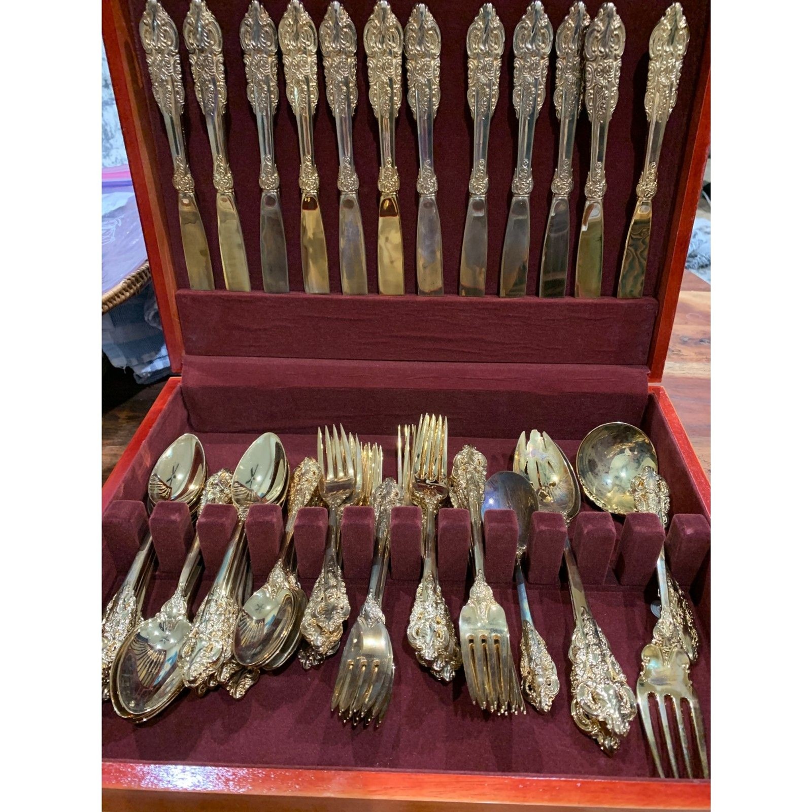 VTG Baroque Godinger Gold Plated 65-Piece Flatware, Gothic Utensils, Tableware