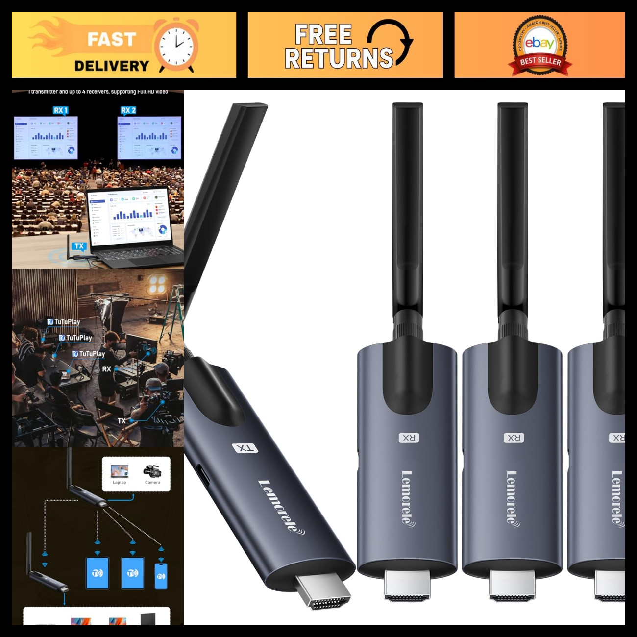 Wireless HDMI Transmitter & Receiver - Aluminum Alloy, Deep Gray, 1080P HD Strea Wireless HDMI Transmitter & Receiver - Aluminum Alloy, Deep Gray, 1080P HD Strea