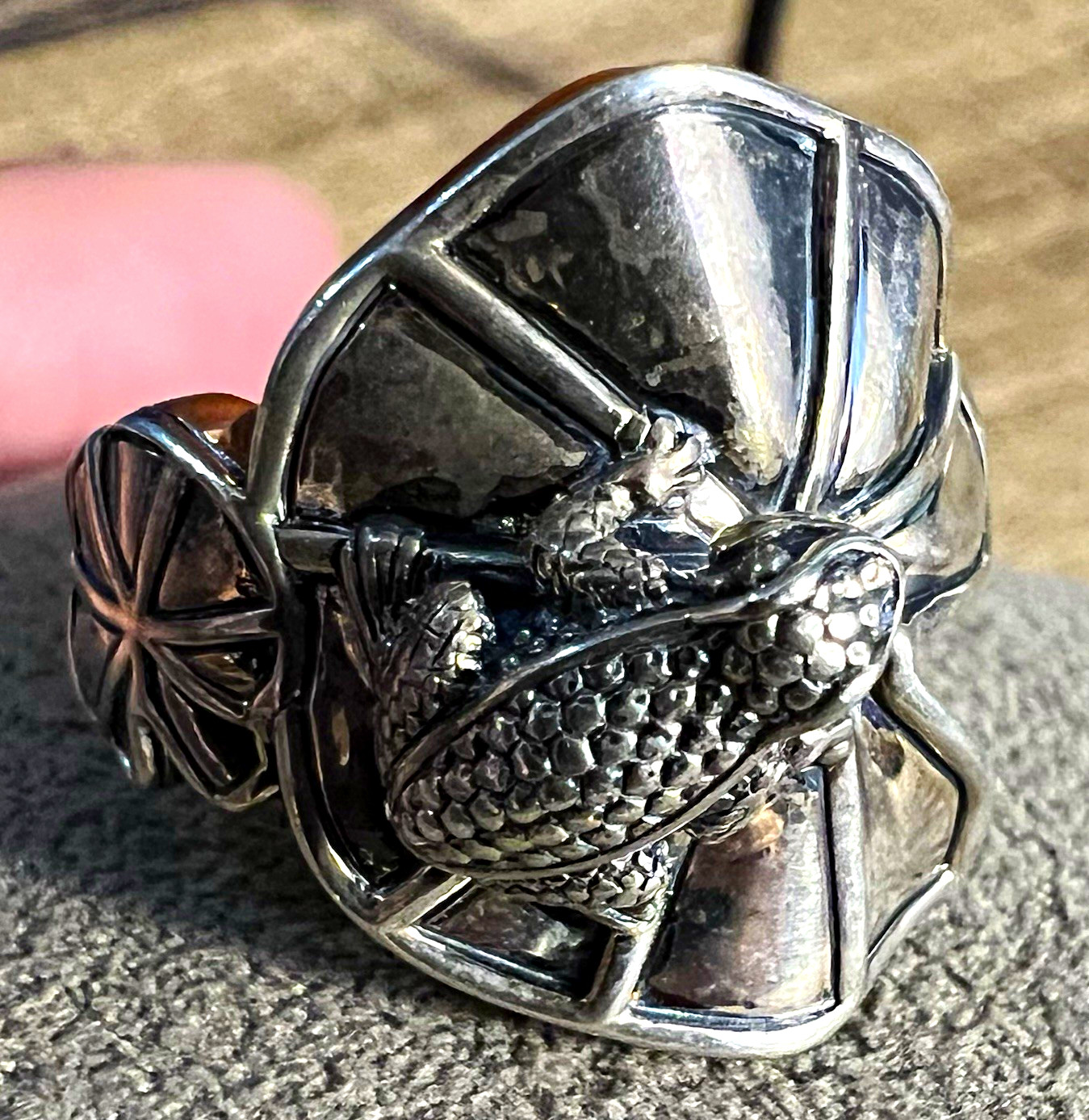 KC Studio Signed 925 Sterling Silver Frog Lily Pad Ring Size 5