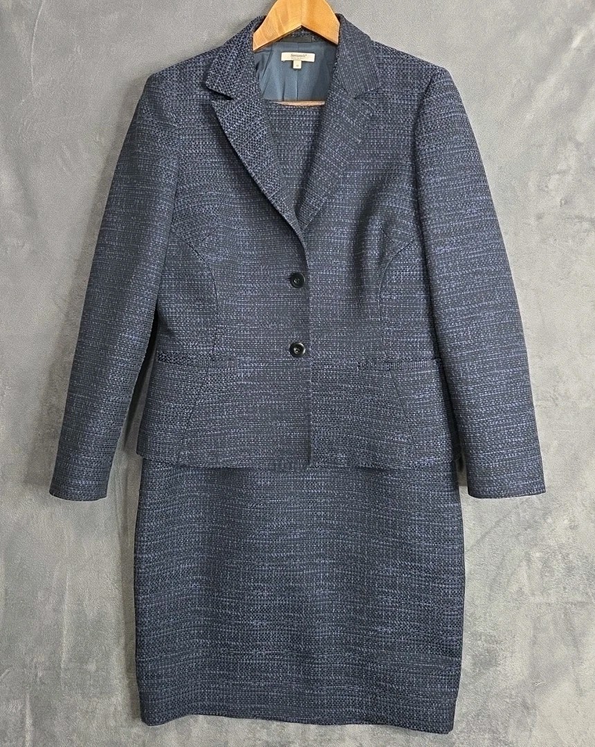 Santorelli Tweed Dress Suit Set 10 Navy Blazer Jacket Erika16x311 Made in Italy