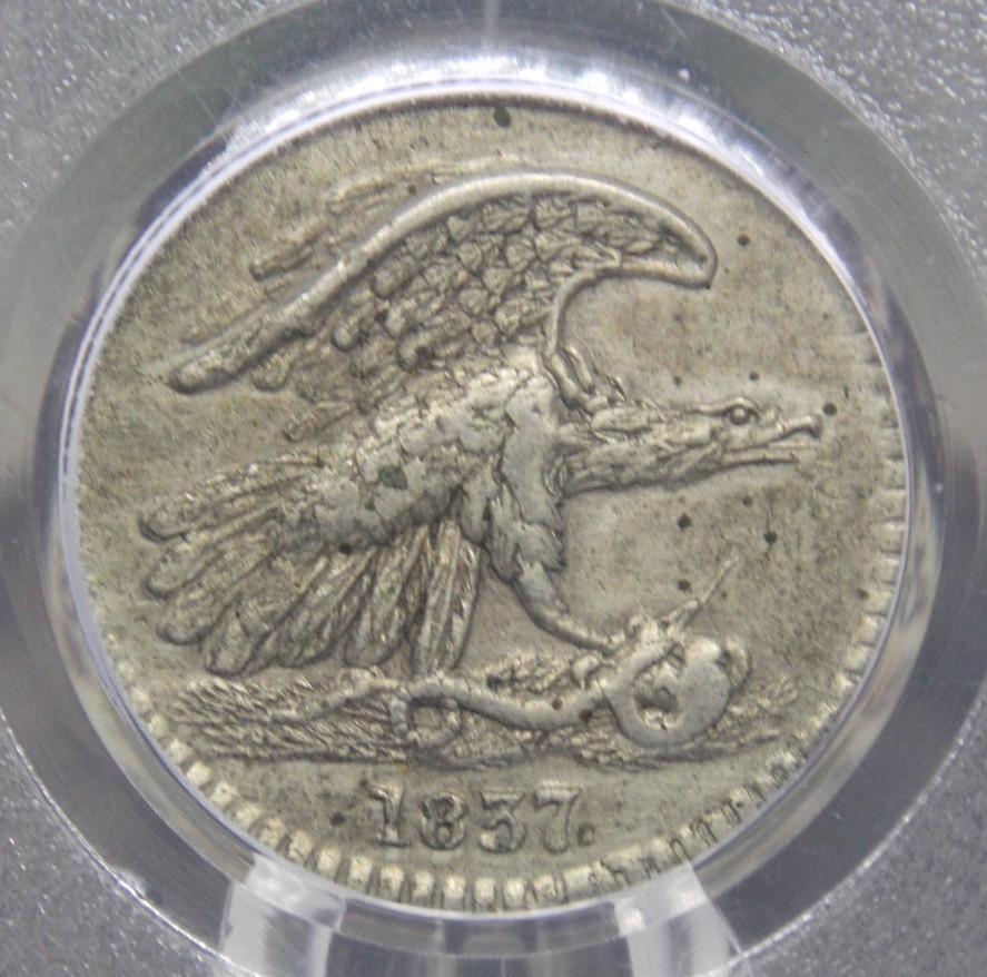 1837 Feuchtwanger Composition Hard Times Token 1c PCGS AU55 #715 About Unc ECC&C