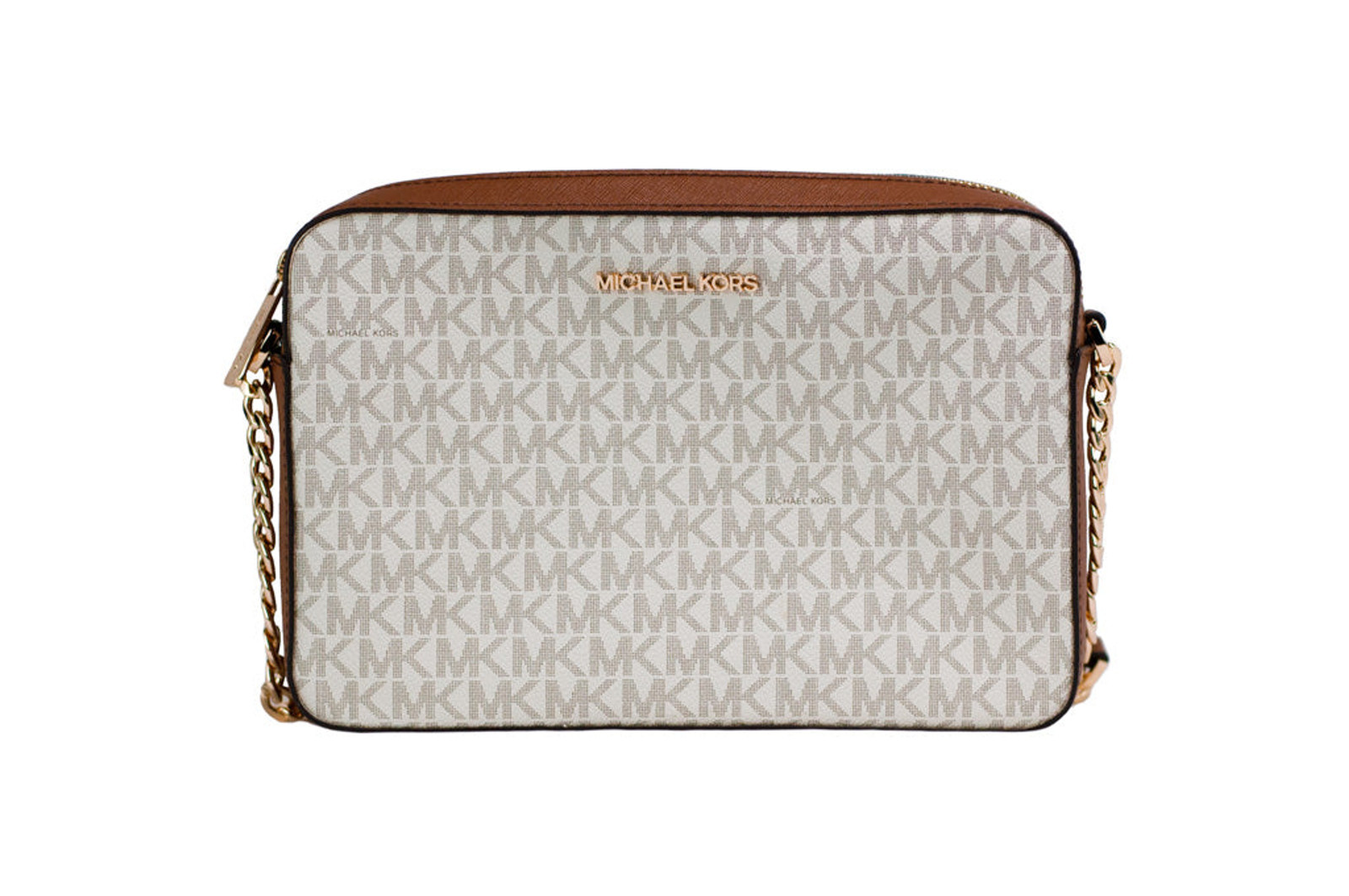 Michael Kors Jet Set East West Vanilla Leather Crossbody Bag Handbag