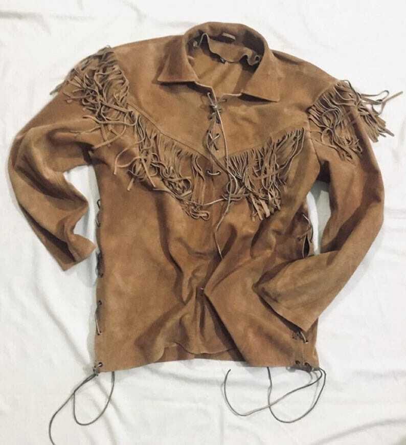 Mens Buckskin Leather Suede Jacket Fringes Deerskin Mountain Man Native American Mens Buckskin Leather Suede Jacket Fringes Deerskin Mountain Man Native American
