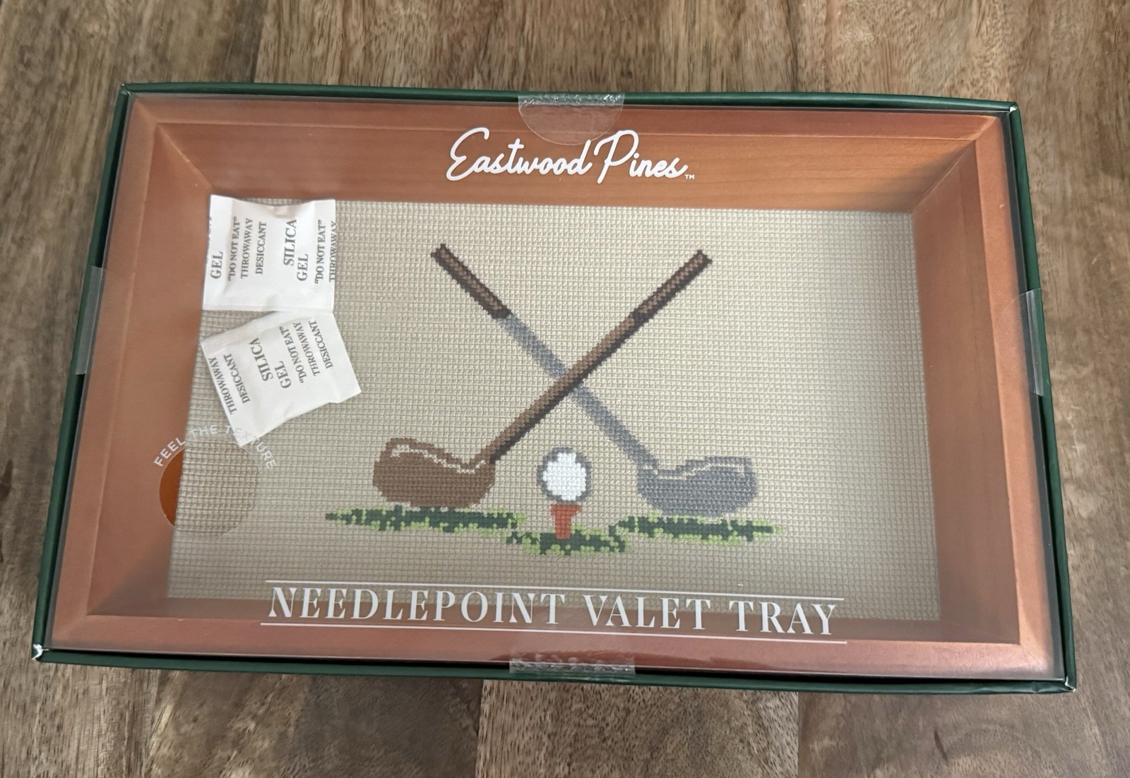 NEW Eastwood Pines Needlepoint Valet Tray Golf Themed Wooden