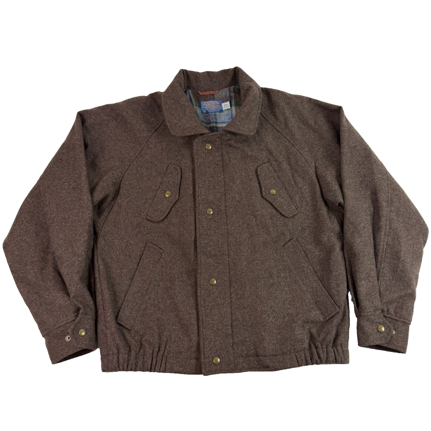 Vintage 60s 70s Pendleton Wool Jacket Mens Medium Brown Plaid Lined USA Snap Zip