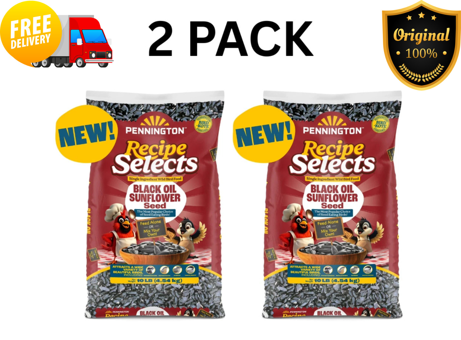 2 Pack Pennington Select Black Oil Sunflower Seed Wild Bird Food 10 lb Bags