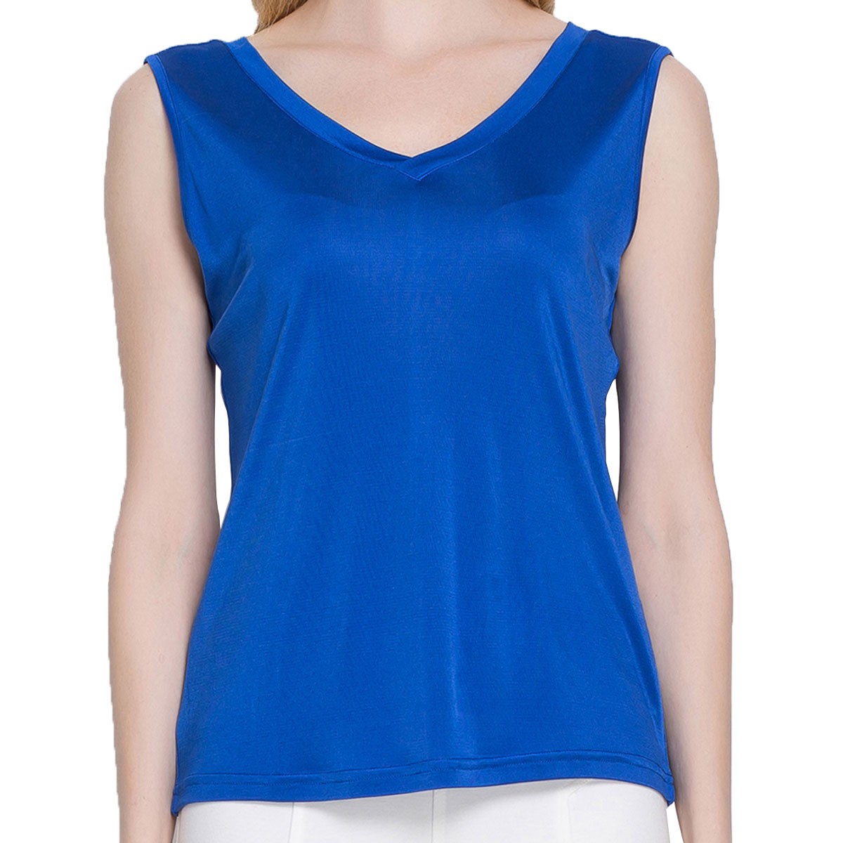 Nature Silk Knit Women's V Neck Double Side Sleeveless Top Blouse Tank T-Shirt
