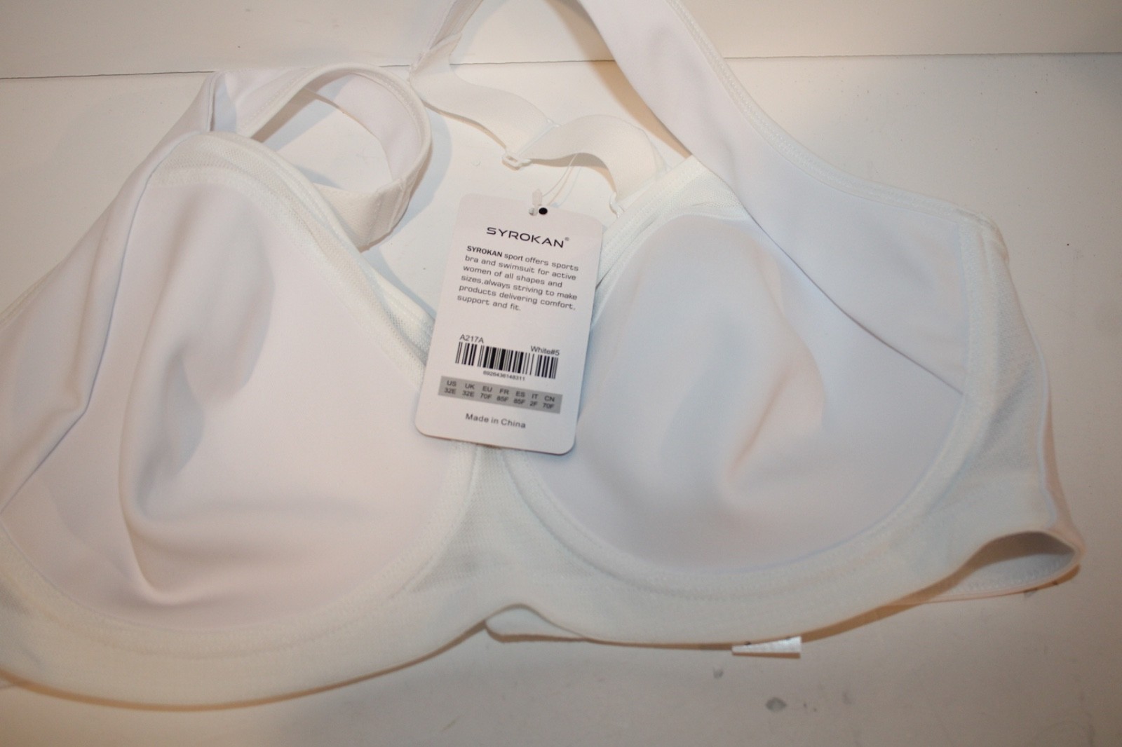 Syrokan Women\'s Sports Bra White 32E Full Coverage Underwire NWT