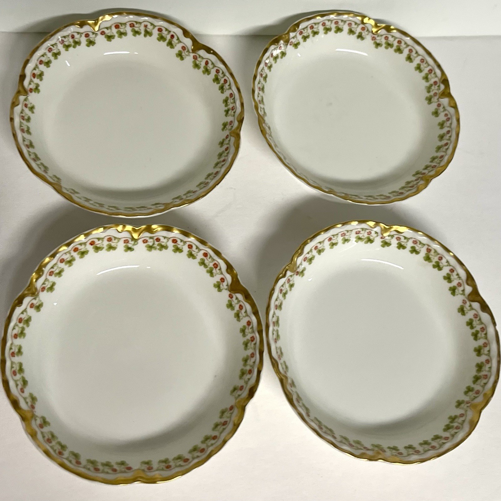 Haviland Limoges Clover Leaf Berry Fruit Bowl Gold Trim Schleiger Set/ 4