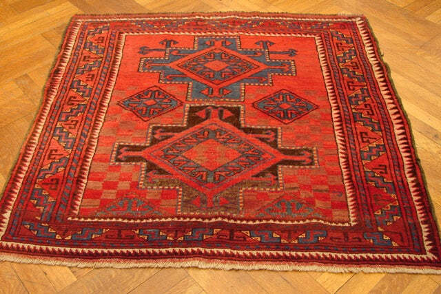 4x4' Red Vintage Caucasian Kazak Rug #PIX-14248