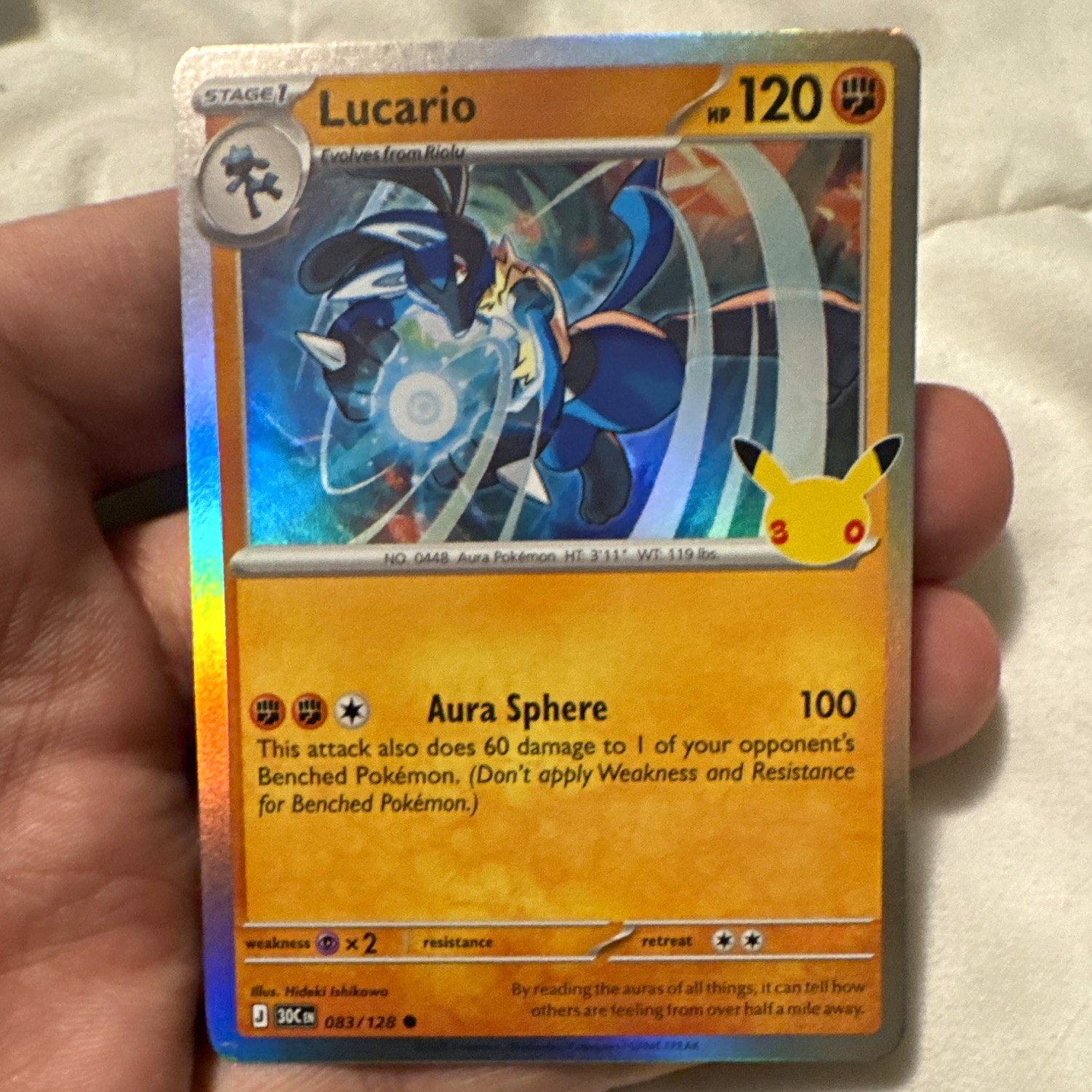 The Pokémon Company Pokémon TCG Lucario 083/128 Stage 1 Holo 120HP EN 30th The Pokémon Company Pokémon TCG Lucario 083/128 Stage 1 Holo 120HP EN 30th