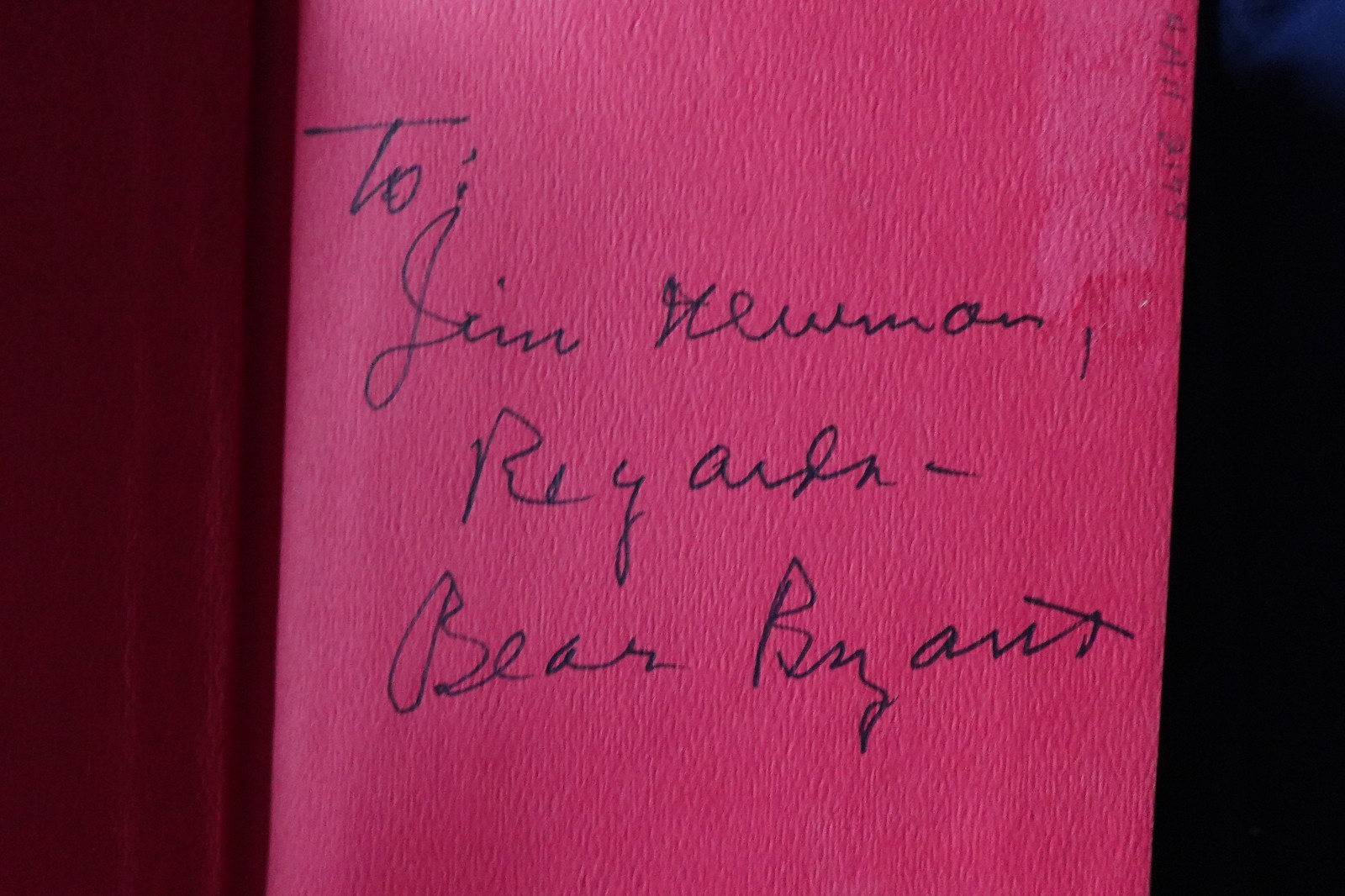 Paul Bear Bryant Autographed Book Alabama Legendary Football Coach JSA  Letter
