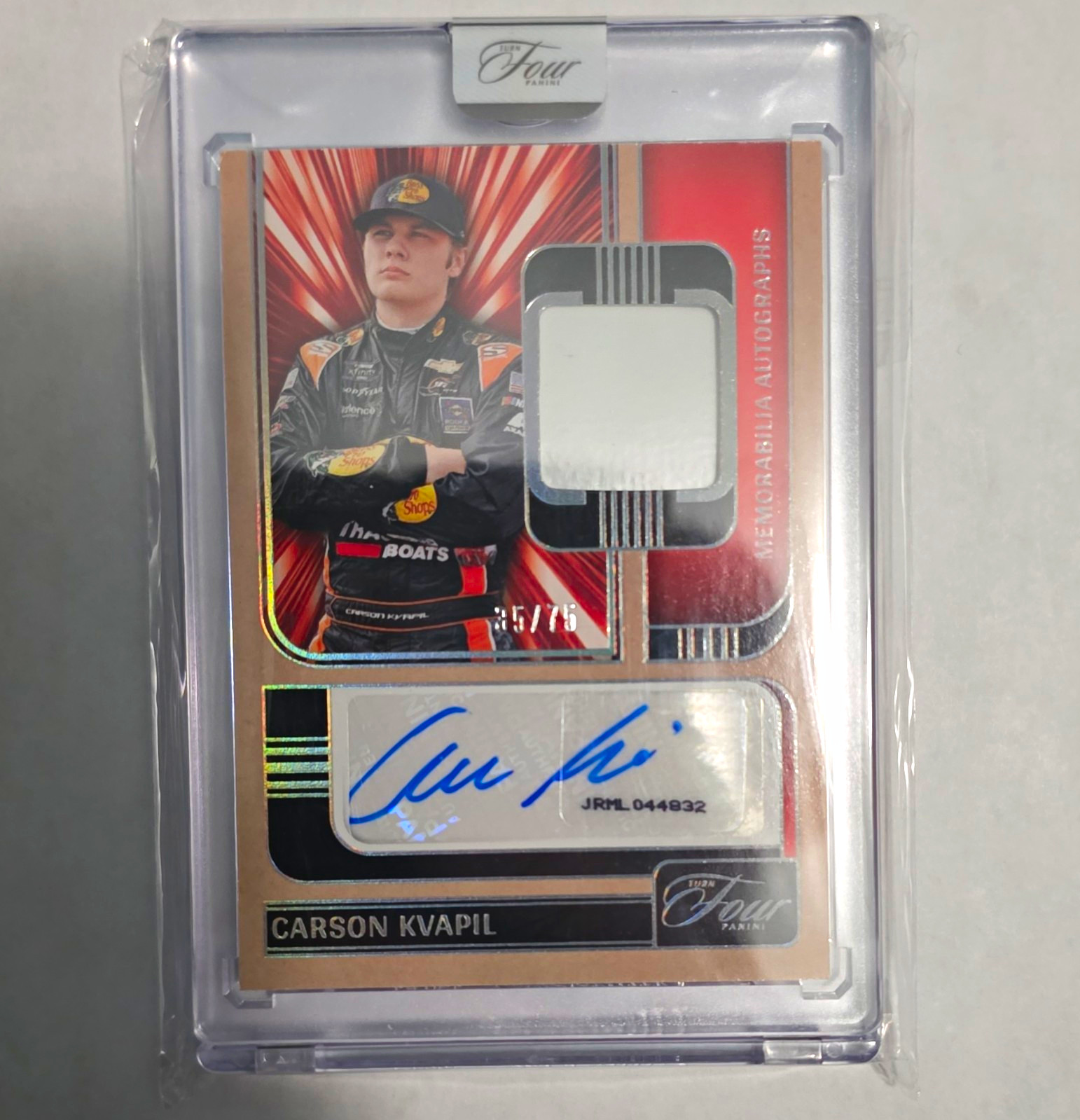Panini Turn Four 2025 Carson Kvapil Mem Auto  #15/75 NASCAR JR MOTORSPORTS