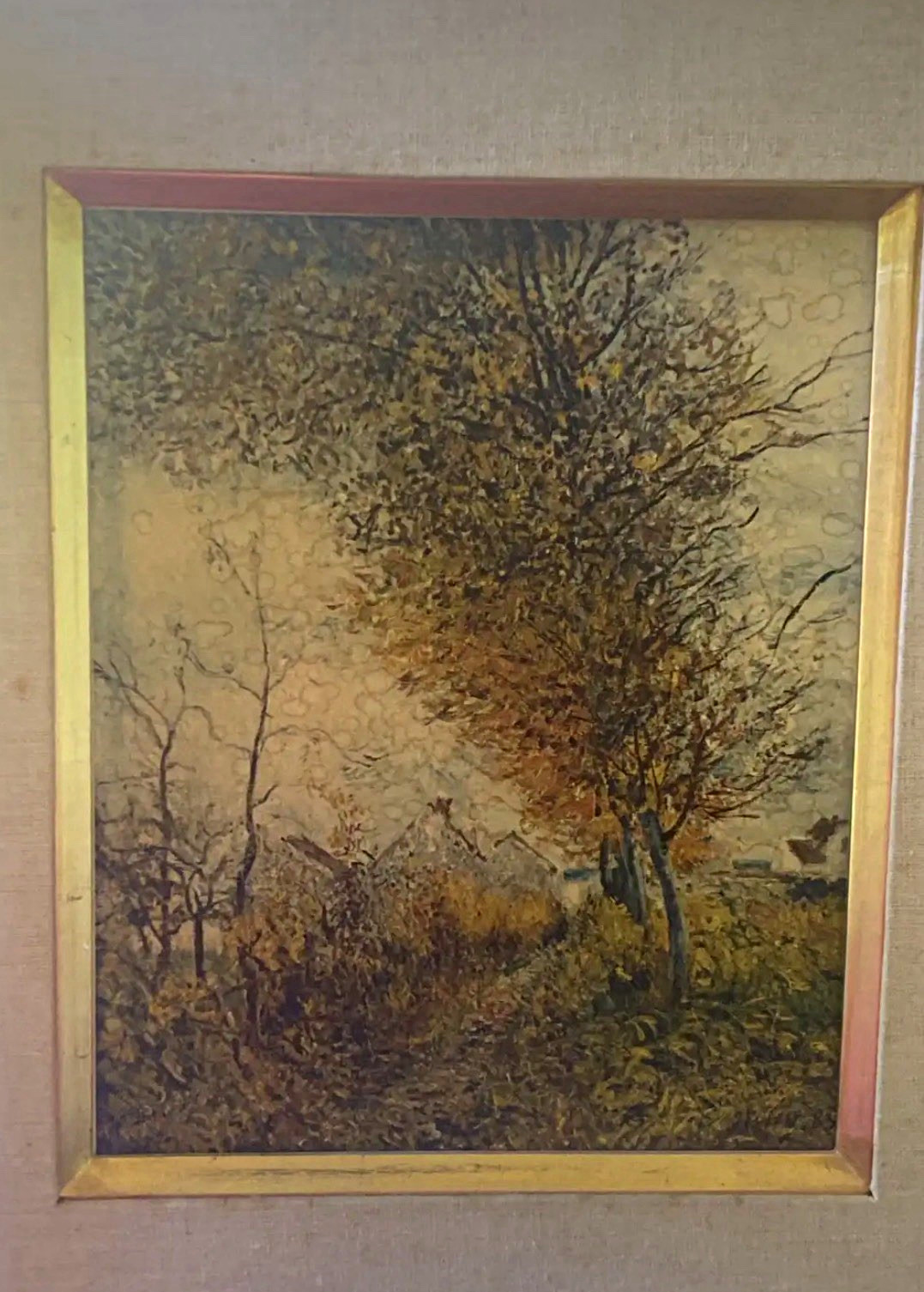 Framed Impressionist Autumn Landscape Painting with Trees, Nature Theme Framed Impressionist Autumn Landscape Painting with Trees, Nature Theme