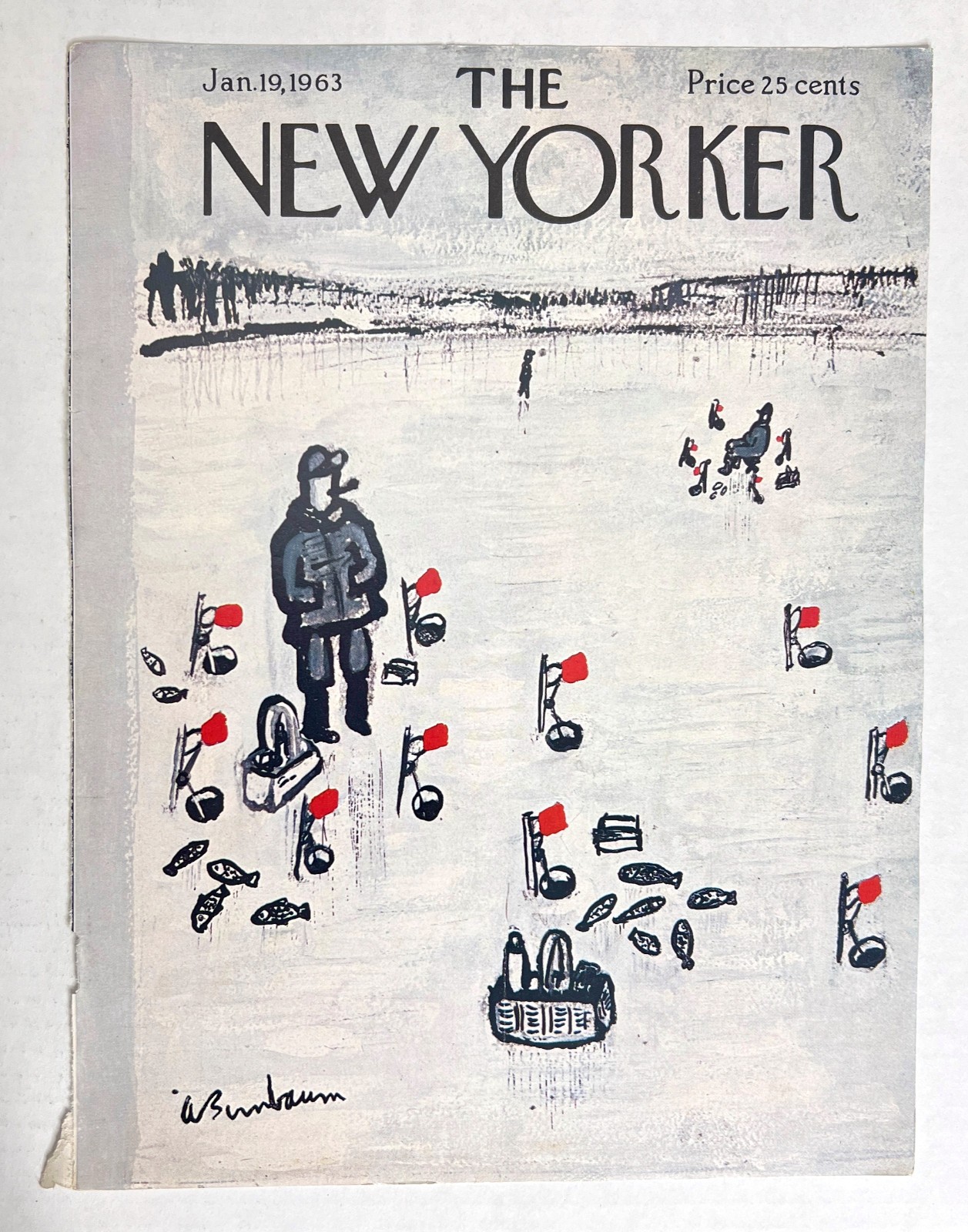 The New Yorker Magazine Cover Jan 19 1963 Abe Birnbaum Ice Fishing Art