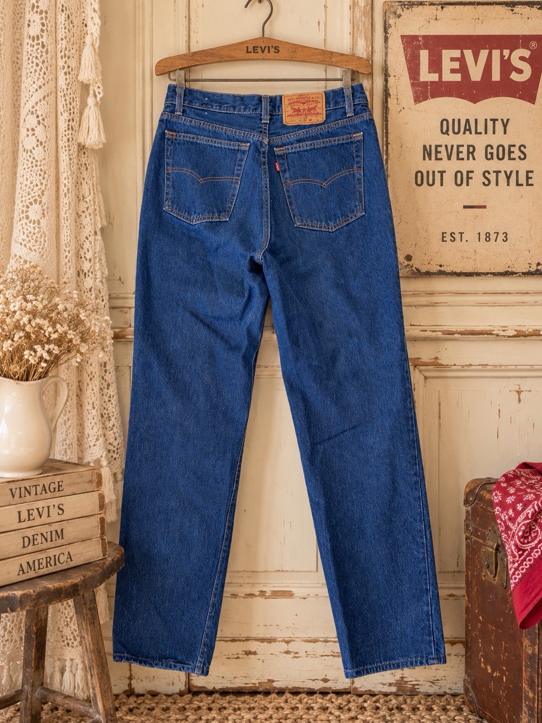 Levi\'s Vintage  Blue Denim Straight Jeans Button Fly Cotton 5-Pocket 17501-0159