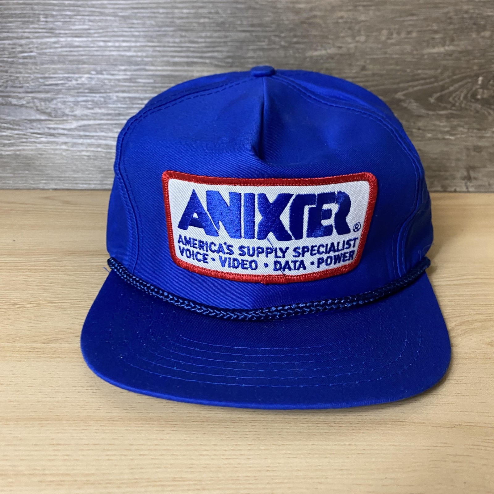 Vintage Anixter Hat Cap Snap Back Blue Patch Promo Advertising Trucker