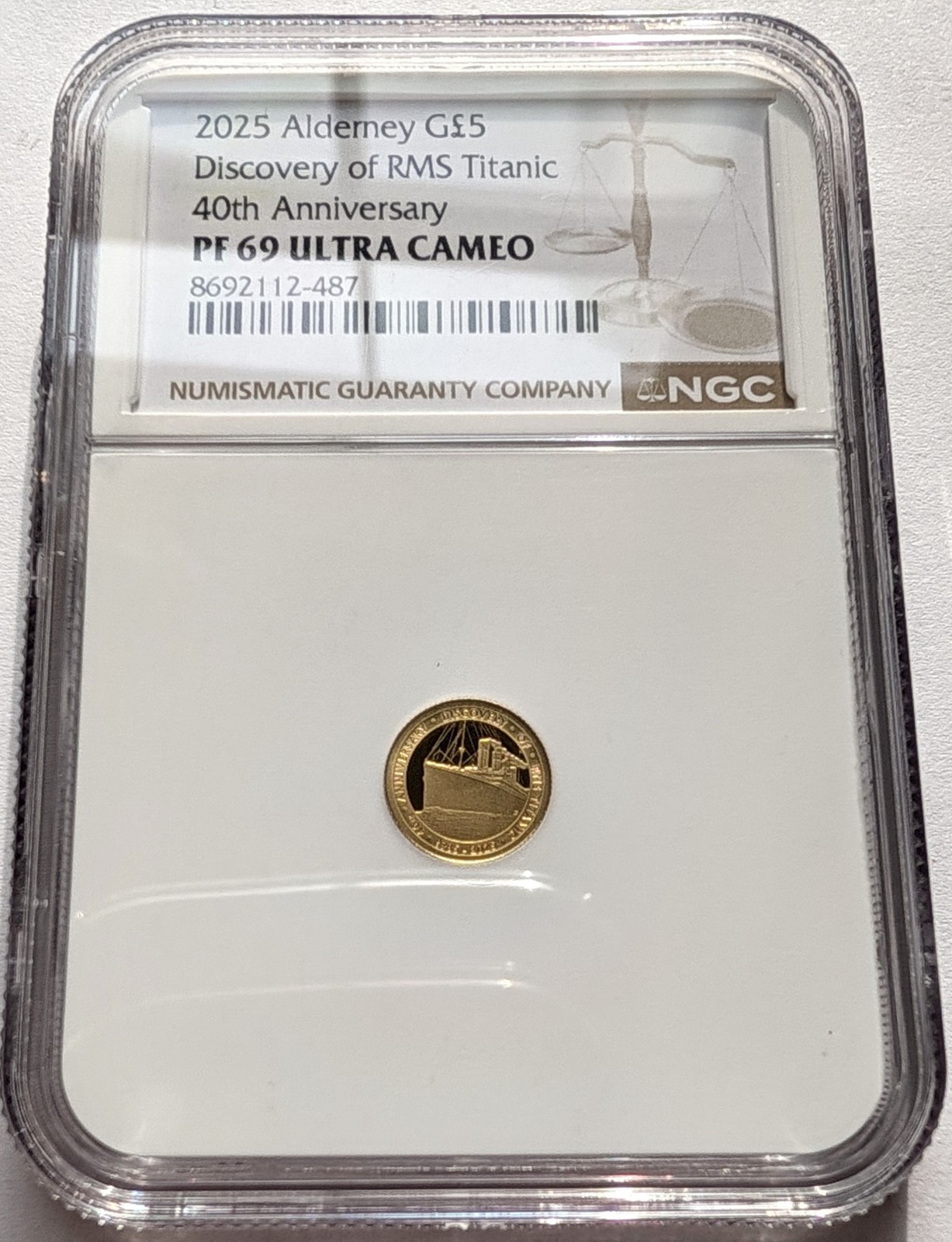 2025 Alderney £5 RMS Titanic Discovery .5g Gold NGC PF69 UC 499 Minted