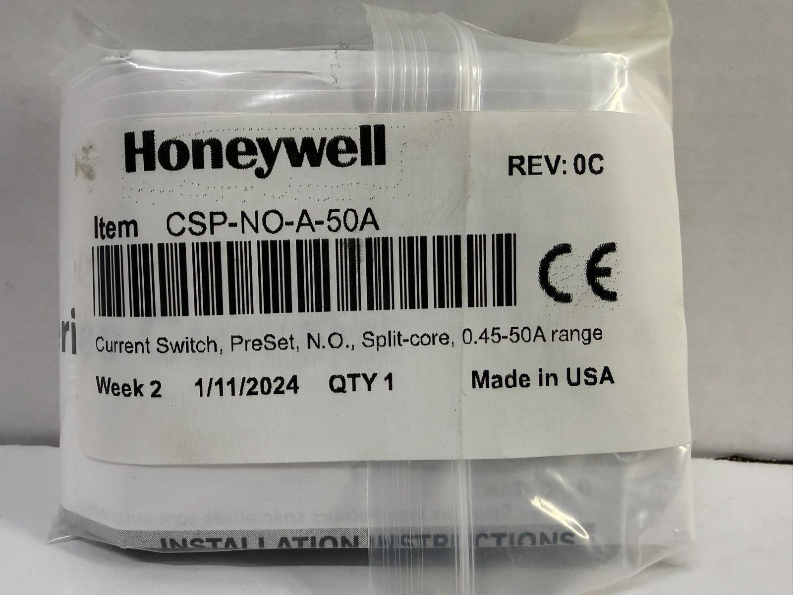 Honeywell CSP-NO-A-50A Current Switch 0.45-50A Split Core N.O. New /10 UNITS