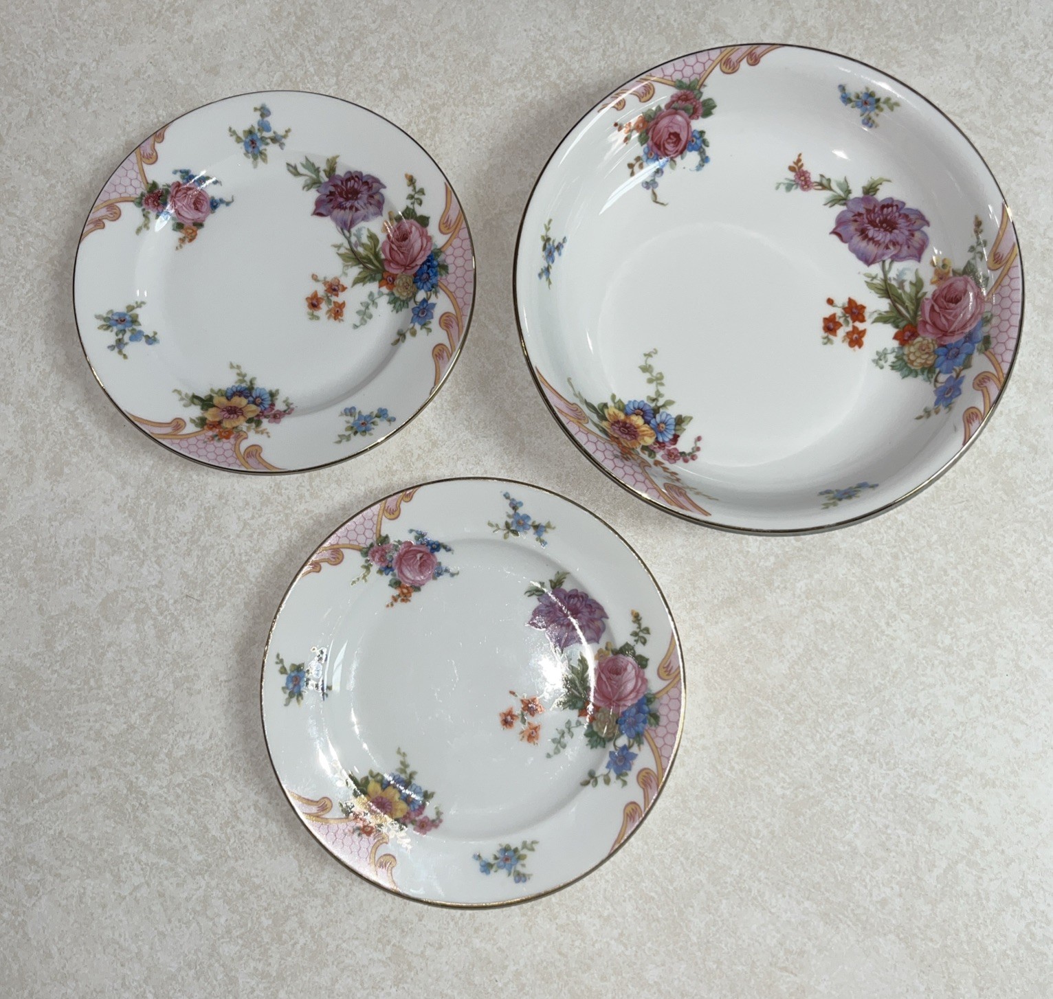 3 China Pieces; Epiag Czechoslovakia Bridal Rose; 2 Plates 6.5\