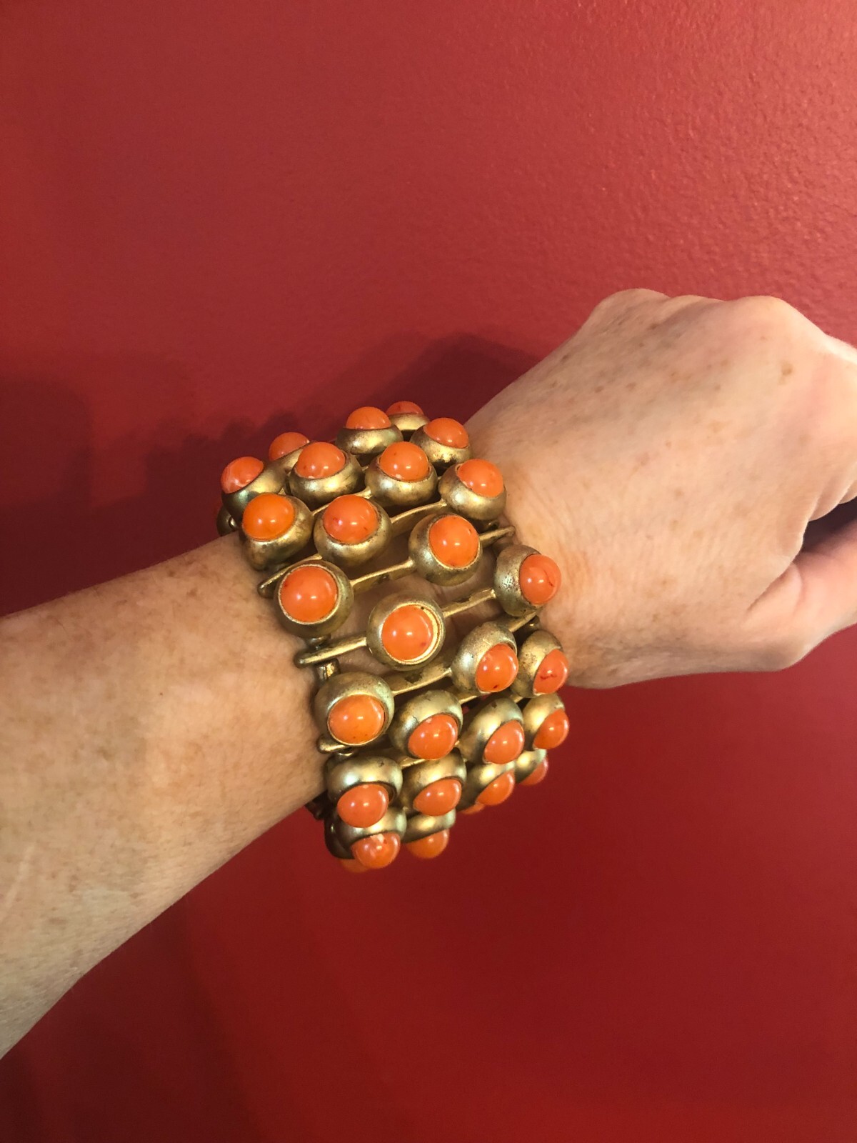 Roxanne Assoulin Carnelian Glass Women’s Vintage Designer Jewelry Cuff Bracelet